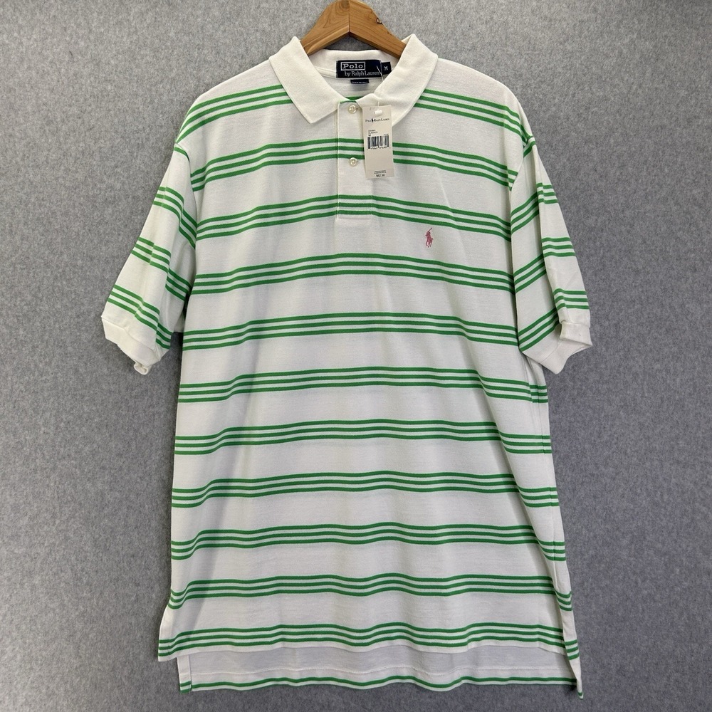 POLO Ralph Lauren Collared Shirt Mens Size Medium White Green Striped Y2K NWT